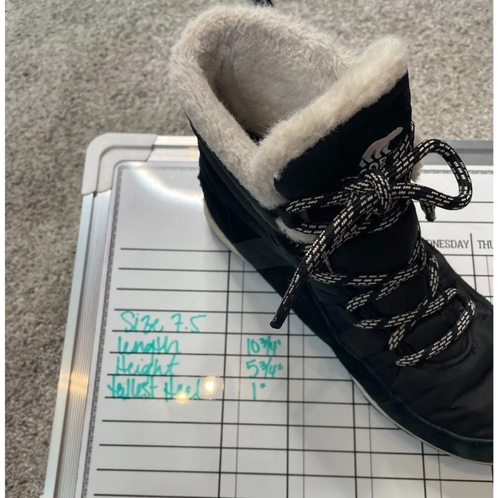 Sorel Women's Explorer Joan Waterproof Boots Sz 7.5 Suede Faux Fur Black Outdoor - Picture 15 of 16